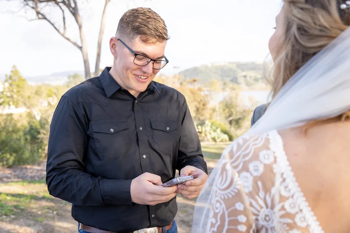 Corbin reading his vows