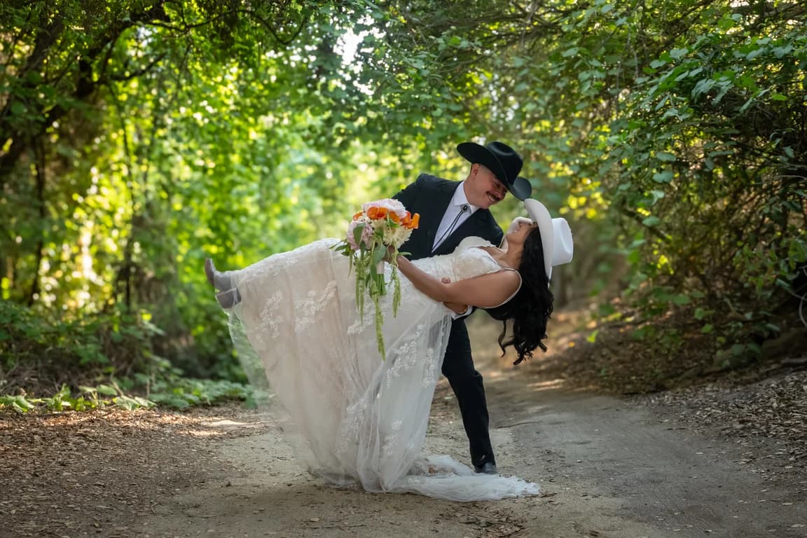 Josh dipping Julissa on the path