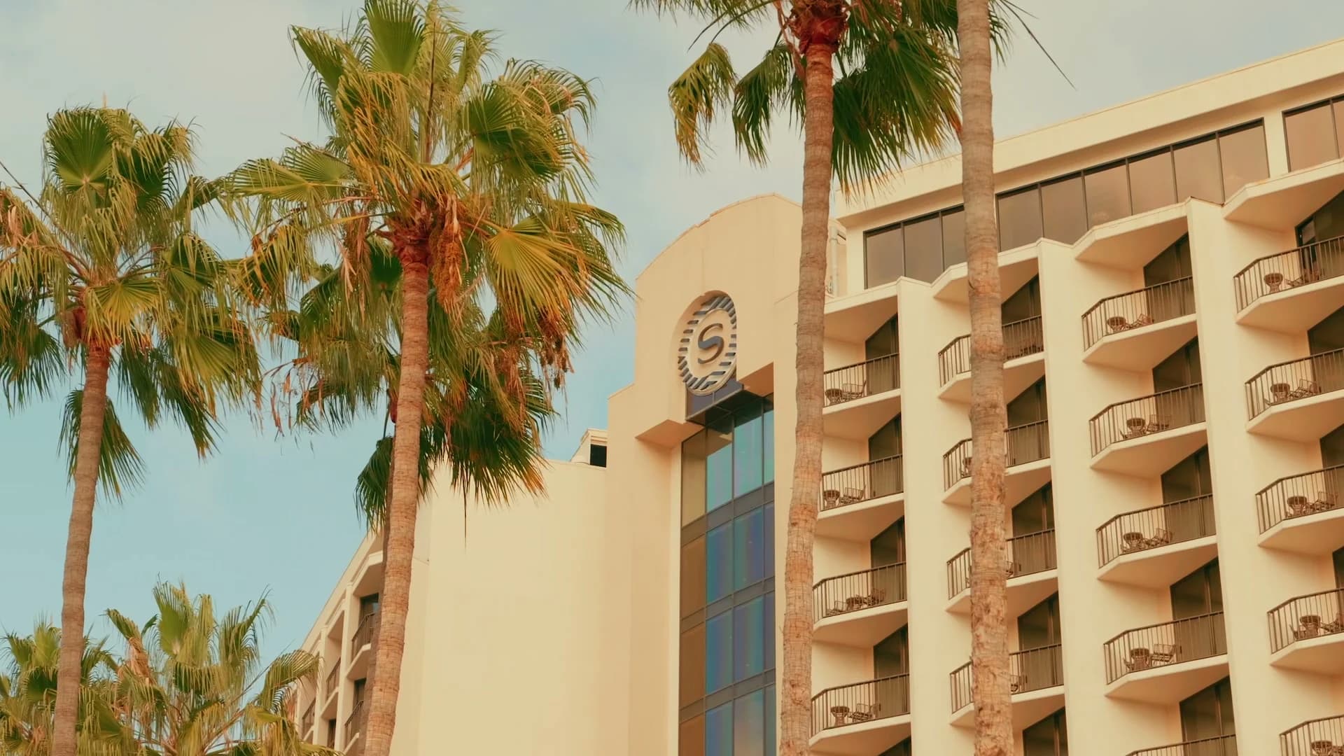 The Sheraton San Diego Resort tower and palms on Harbor Island