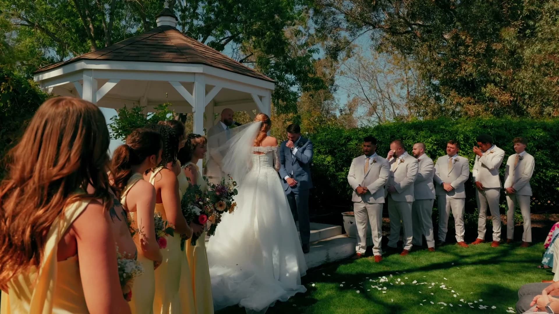 Brett + Kat's ceremony at the white gazebo, Vista