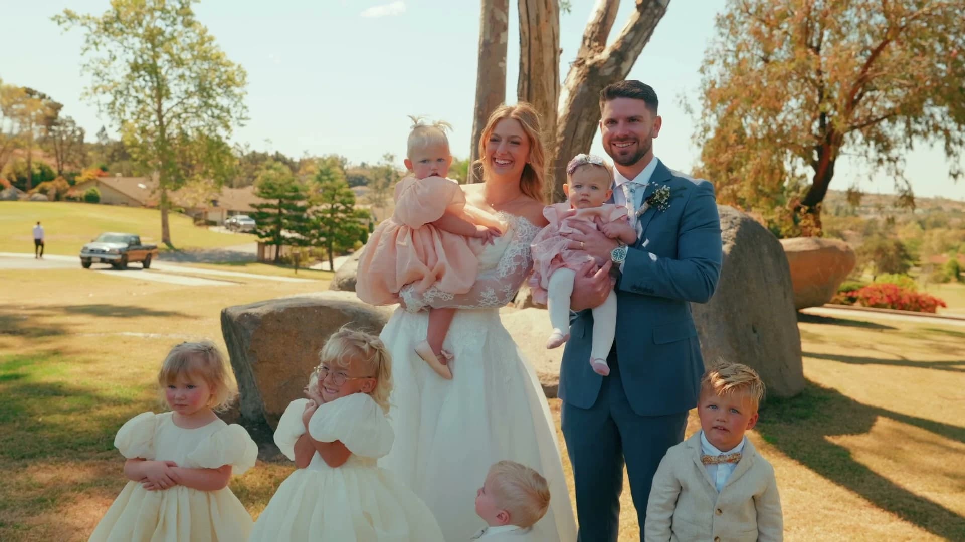 Brett + Kat with the flower girls and the youngest guests