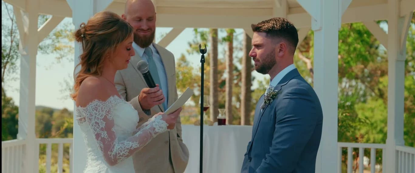 Kat reading her vows to Brett