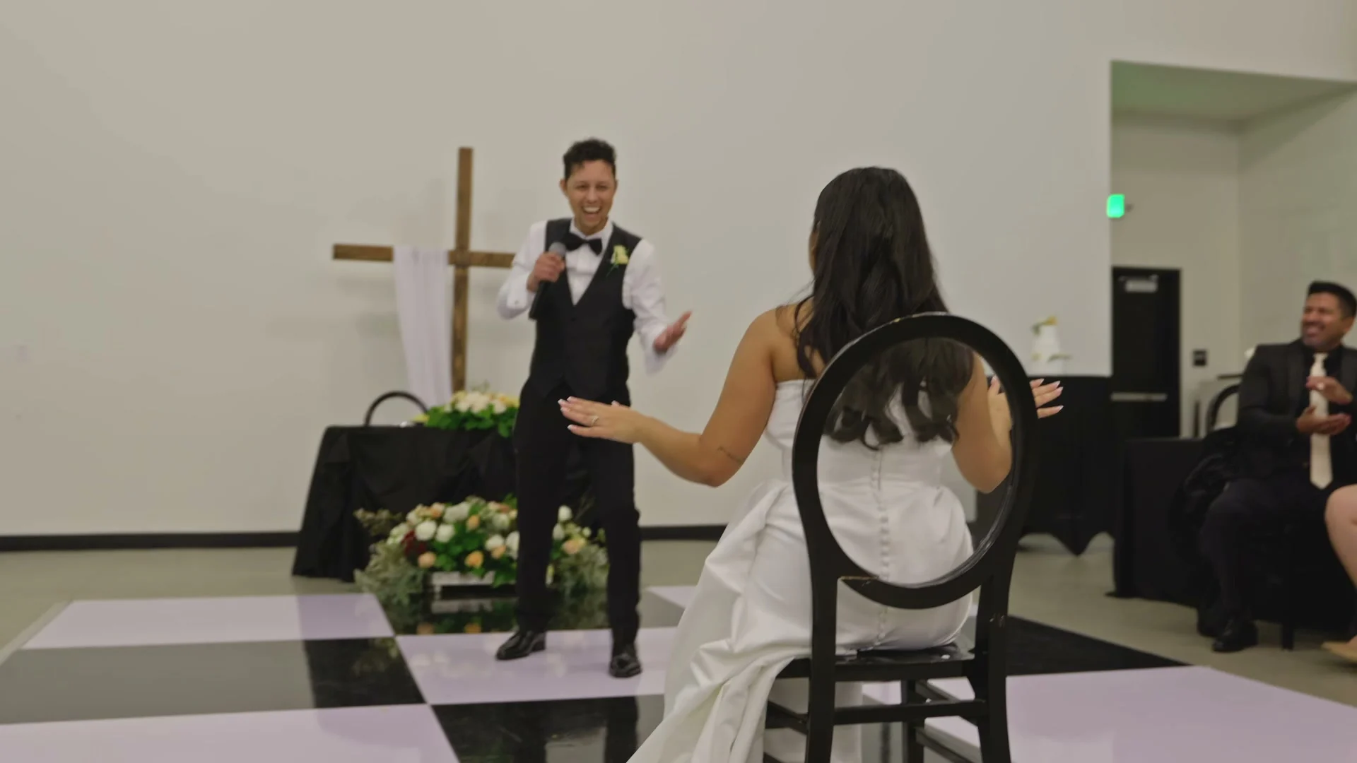 Caleb singing to Sabrina on the dance floor